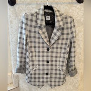 Cabi Women’s Plaid Blazer Jacket Size 6 Gray White Checkered Tailored Career